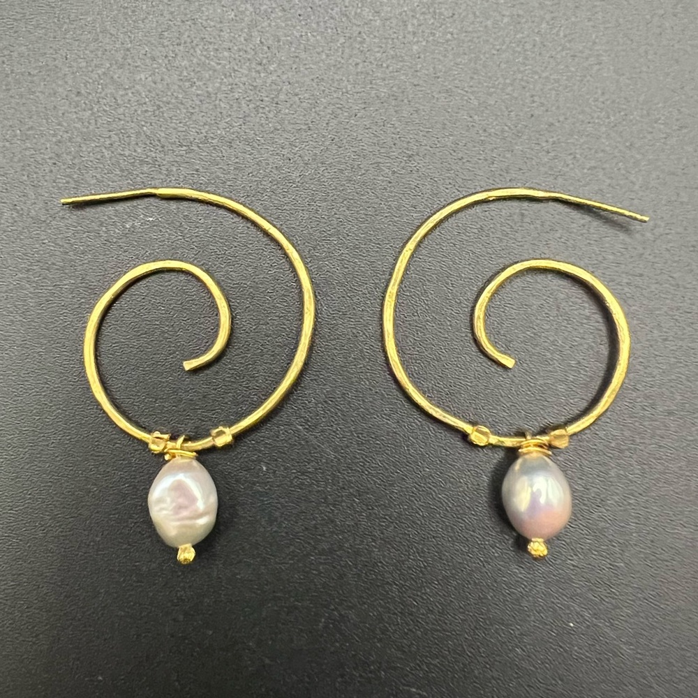 Gold Tone Spiral Pearl Earrings